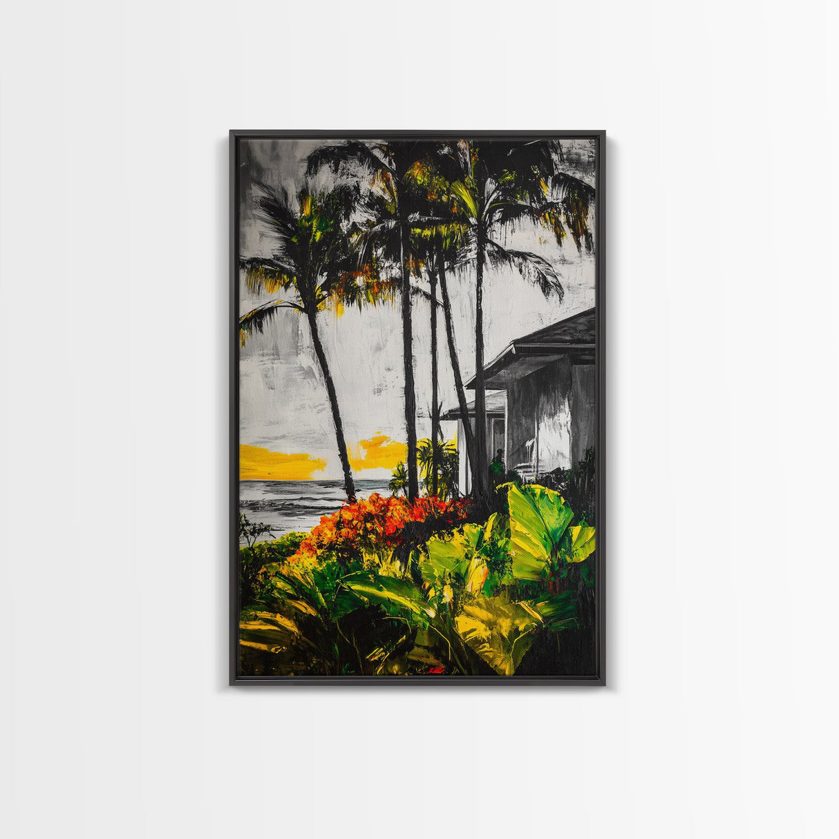 Palm Trees, Beach House, Tropical Sunset, Framed Canvas Print, Coastal Wall Art, Boho Art, Bedroom Wall Art, Vacation Vibes