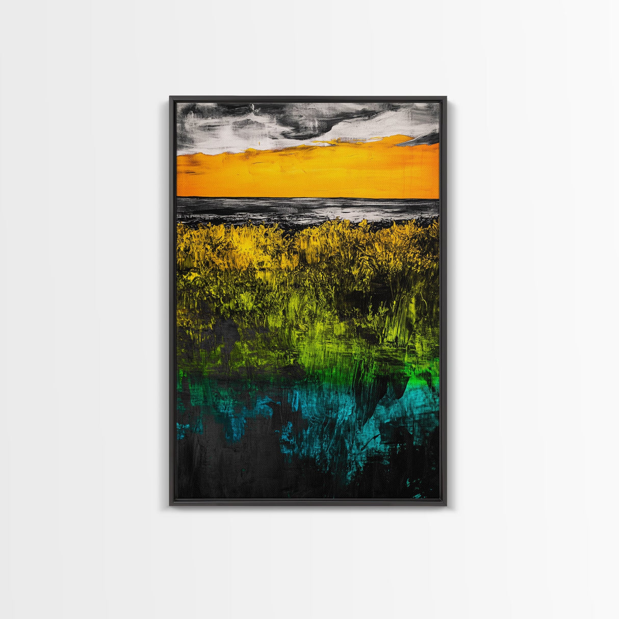 Vibrant Sunset, Golden Horizon, Abstract Landscape, Fall Wall Decor, Textured Nature Art, Framed Canvas Print, Modern Home Art