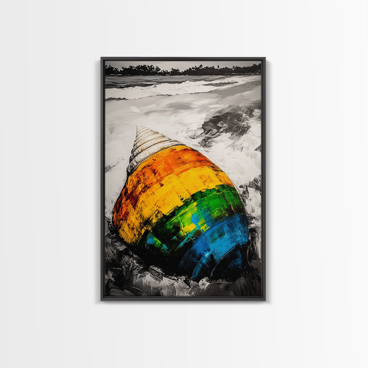 Seashell Painting, Colorful Coastal Art, Beach House Wall Decor, Ocean Inspired Print, Framed Canvas Print, Nautical Wall Art