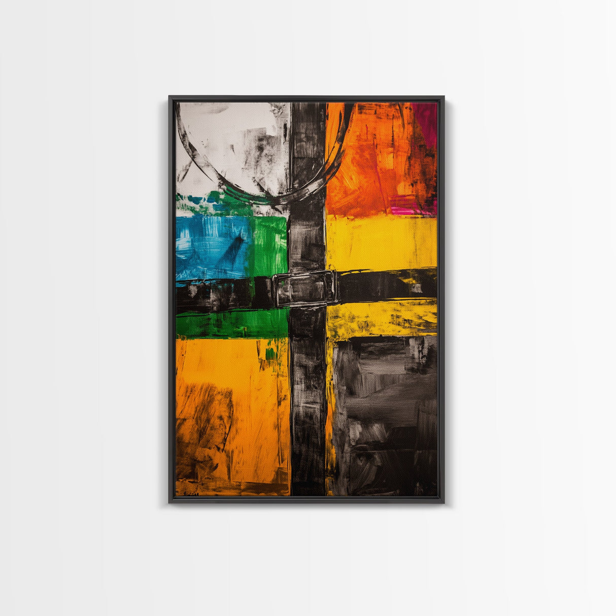 Industrial Abstract, Geometric Art, Bold Black and Yellow, Modern Wall Decor, Office Art, Contemporary Painting, Framed Canvas Print