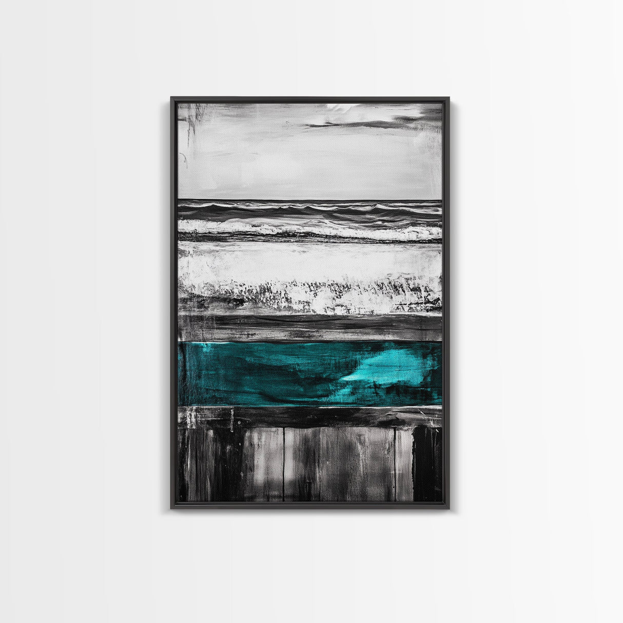 Ocean Waves, Modern Coastal Art, Textured Beach Scene, Nautical Wall Decor, Relaxing Living Room Art, Framed Canvas Print