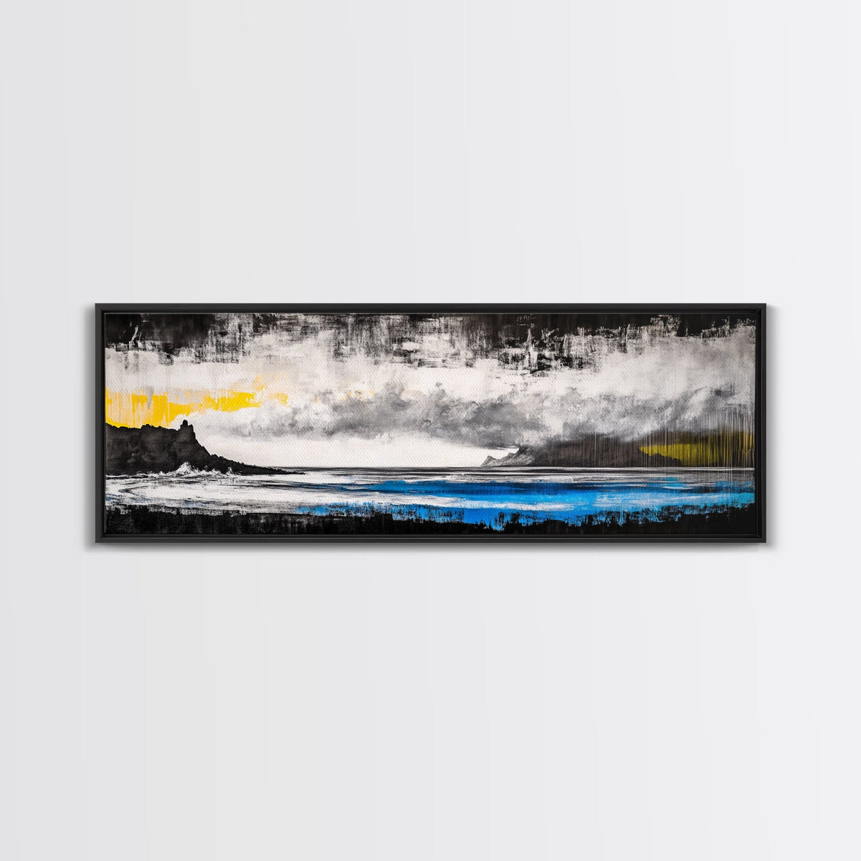 Stormy Ocean, Coastal Scene, Framed Canvas Print, Black and White Wall Art, Dramatic Seascape, Office Decor, Moody Landscape Painting