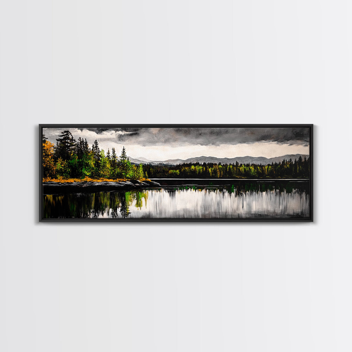 Lake Reflection, Mountain Trees, Framed Canvas Print, Serene Landscape Art, Large Nature Wall Art, Tranquil Home Decor, Bedroom Wall Art
