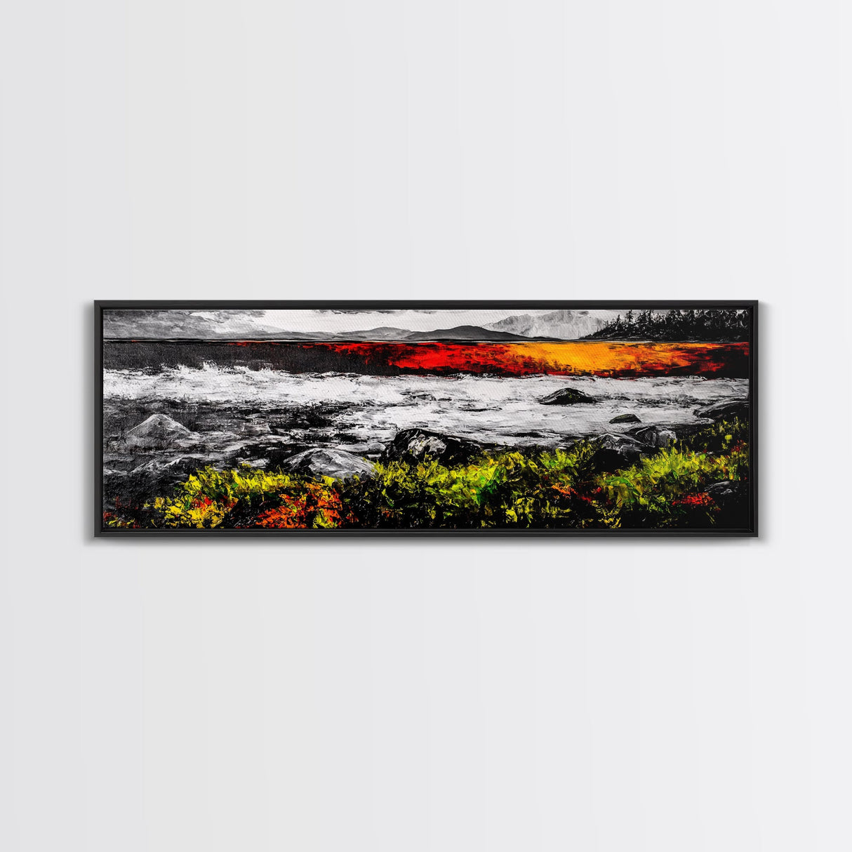 Sunset Lake, Autumn Landscape, Framed Canvas Print, Fall Wall Art, Rustic Home Decor, Large Nature Art, Living Room Artwork, Modern Painting