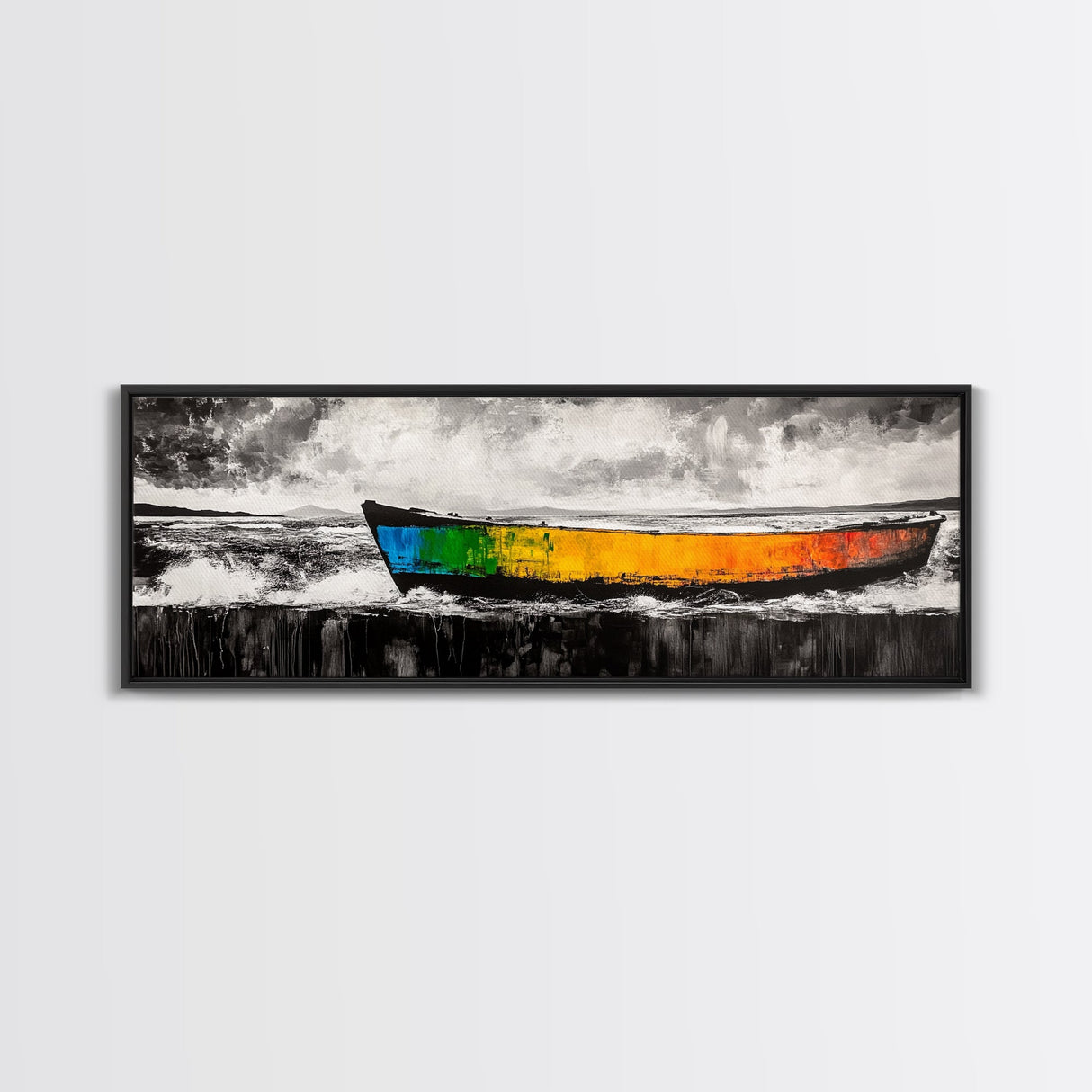 Vibrant Boat, Nautical Art, Abstract Seascape, Colorful Wall Art, Living Room Art, Coastal Home Decor, Framed Canvas Print