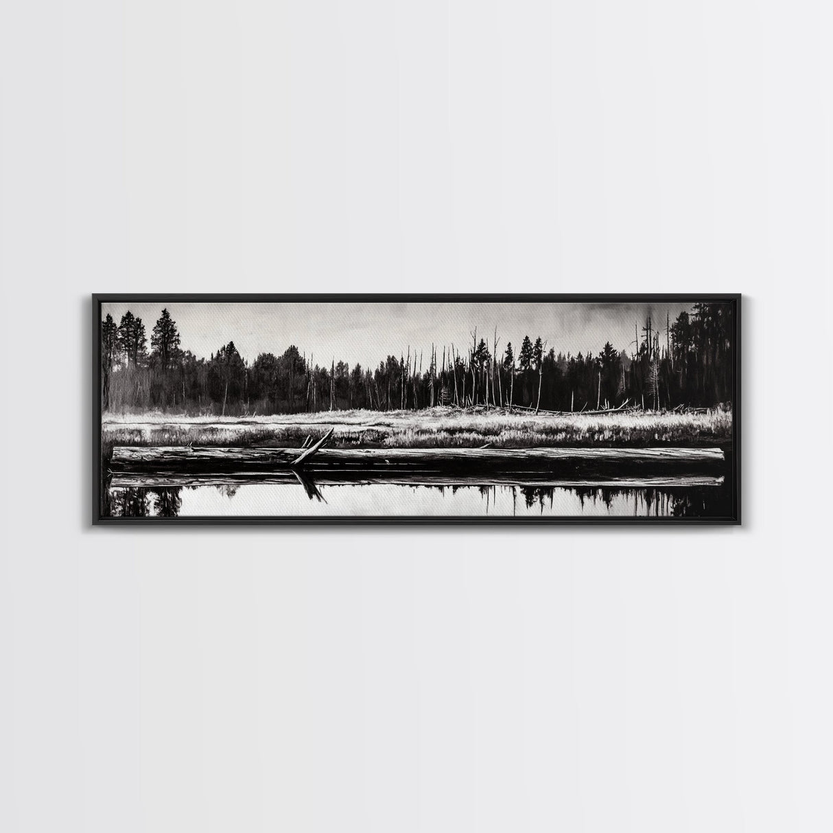 Monochrome Forest, Black and White, Nature Wall Art, Minimalist Landscape, Serene Art, Woodland Scene, Framed Canvas Print, Bedroom Wall Art