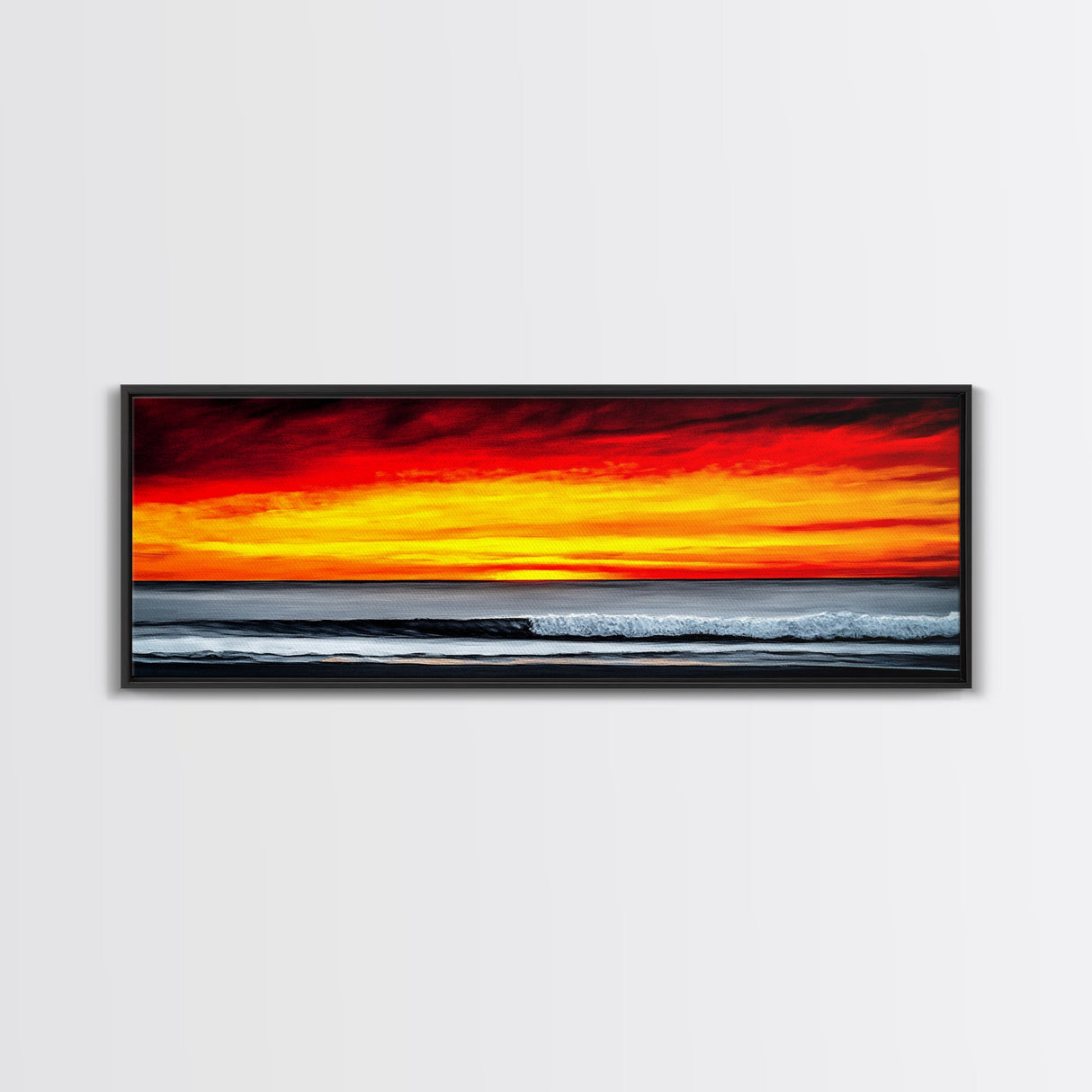 Fiery Sunset Seascape, Dramatic Ocean Painting, Bold Sunset Wall Art, Beach Vibes Decor, Coastal Home Art, Bedroom Wall Artwork, Canvas Print