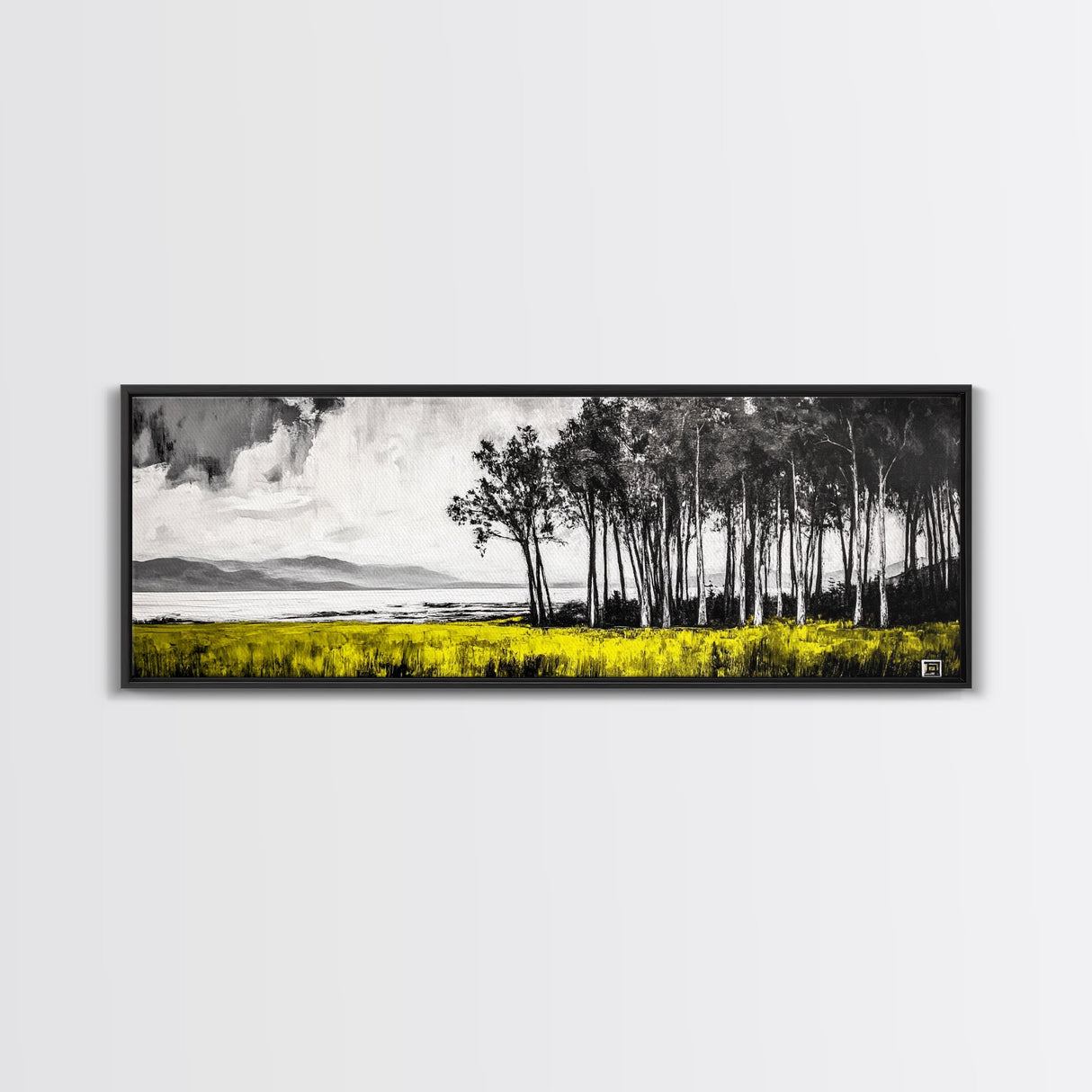 Lakeside Trees, Tranquil Landscape Art, Serene Nature Print, Black White Wall Decor, Peaceful Home Aesthetic, Framed Canvas Print