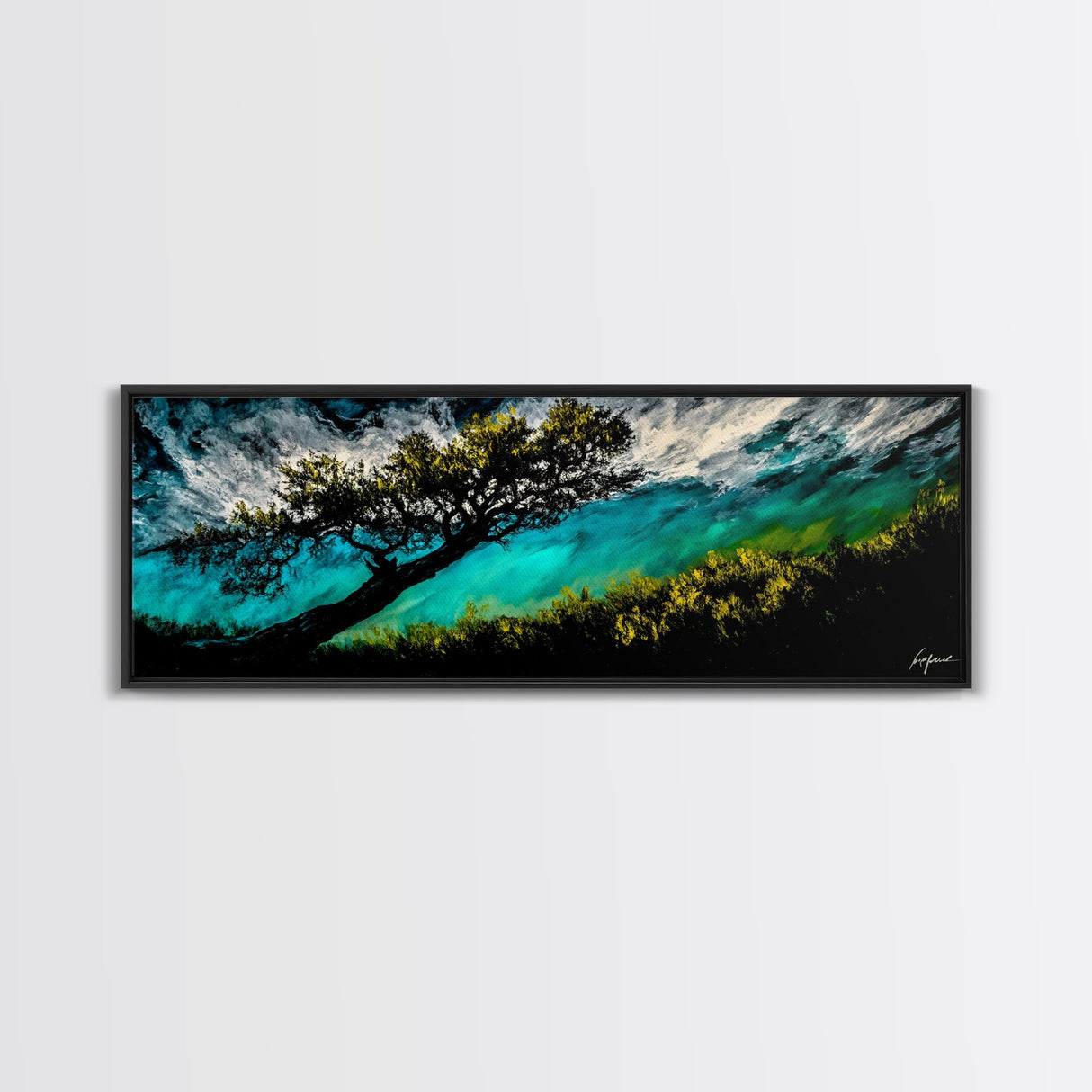 Abstract, Windy Tree, Coastal, Storm, Framed Canvas Print, Moody Wall Art, Large Wall Art, Nature Art, Modern Home Decor, Living Room Wall Art