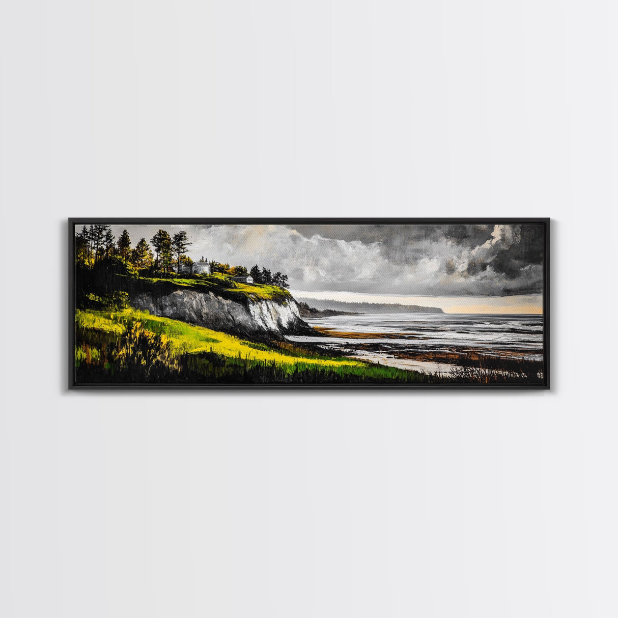 Coastal Cliffs, Stormy Sky, Ocean Waves, Canvas Print, Seascape Wall Art, Nautical Painting, Bedroom Decor, Coastal Home Accent