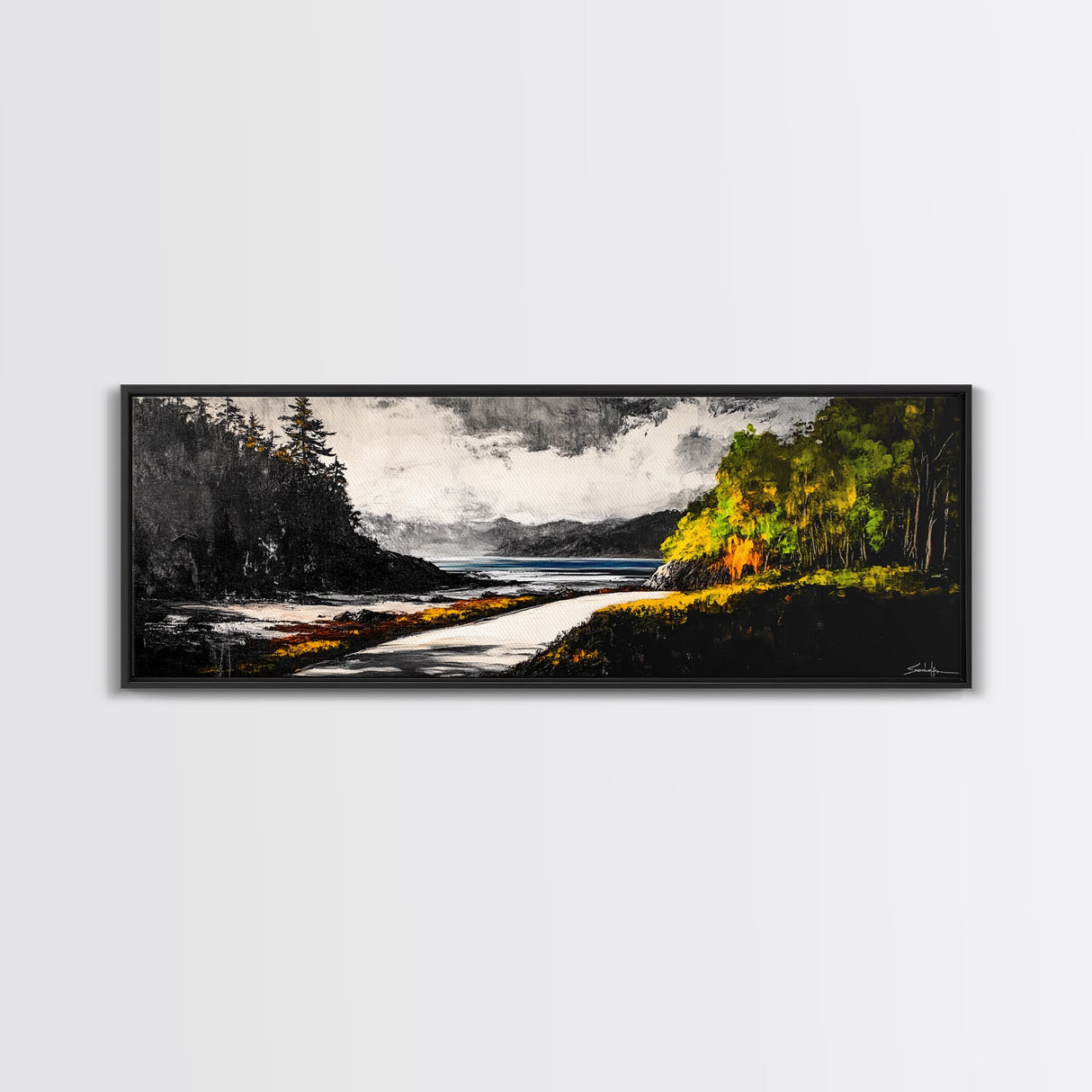 Forest Path, Beach View, Mountain Landscape, Framed Canvas Print, Wilderness Art, Nature Painting, Living Room Wall Art, Rustic Home Decor