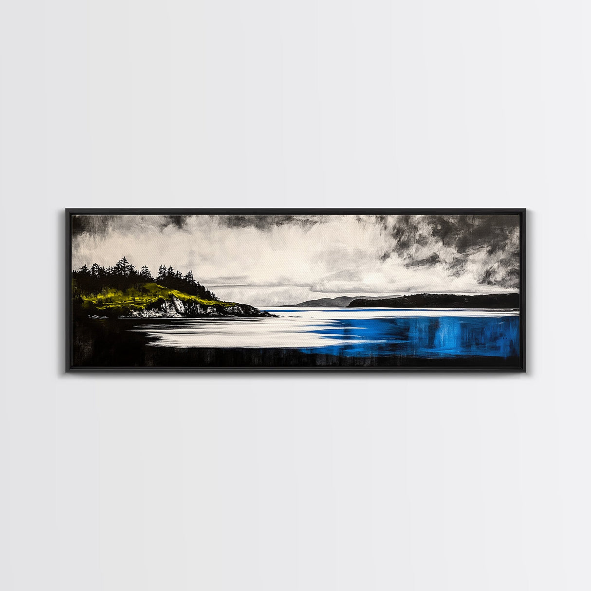 Dramatic Seascape Art, Black and White Ocean Painting, Moody Landscape Print, Nautical Wall Decor, Modern Home Art, Framed Canvas Print