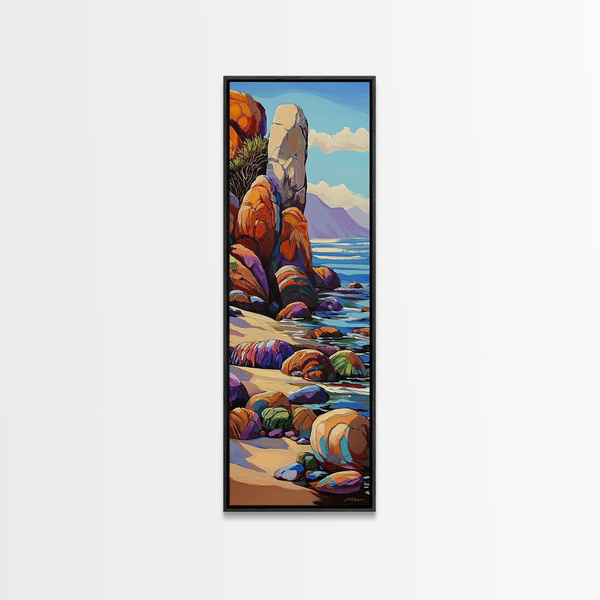 Coastal, Rocks, Ocean, Desert Scene Canvas Print, Bold Color Seascape, Nature Inspired Wall Art, Beach House Decor, Bohemian Art Style