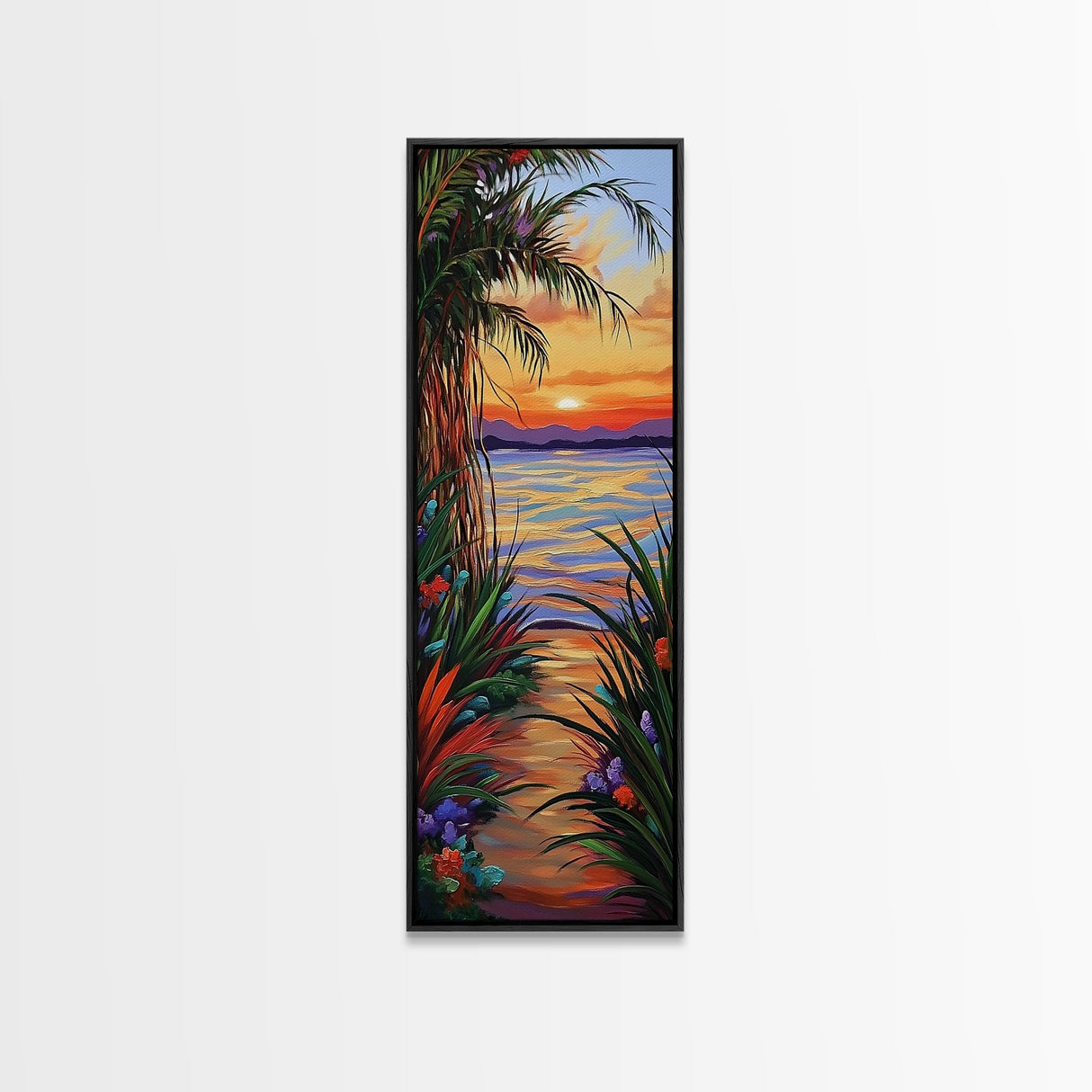 Tropical, Sunset, Pathway, Dreamscape, Canvas Print, dreamy tropical sunset pathway, vacation vibe boho art, living room or bedroom wall art