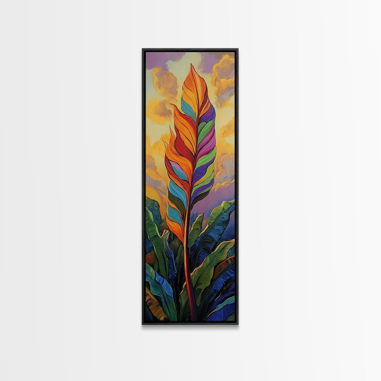 Rainbow, Leaf, Botanical, Sunset, Framed Canvas Print vibrant tropical plant wall decor boho botanical kitchen wall art nature lovers gift