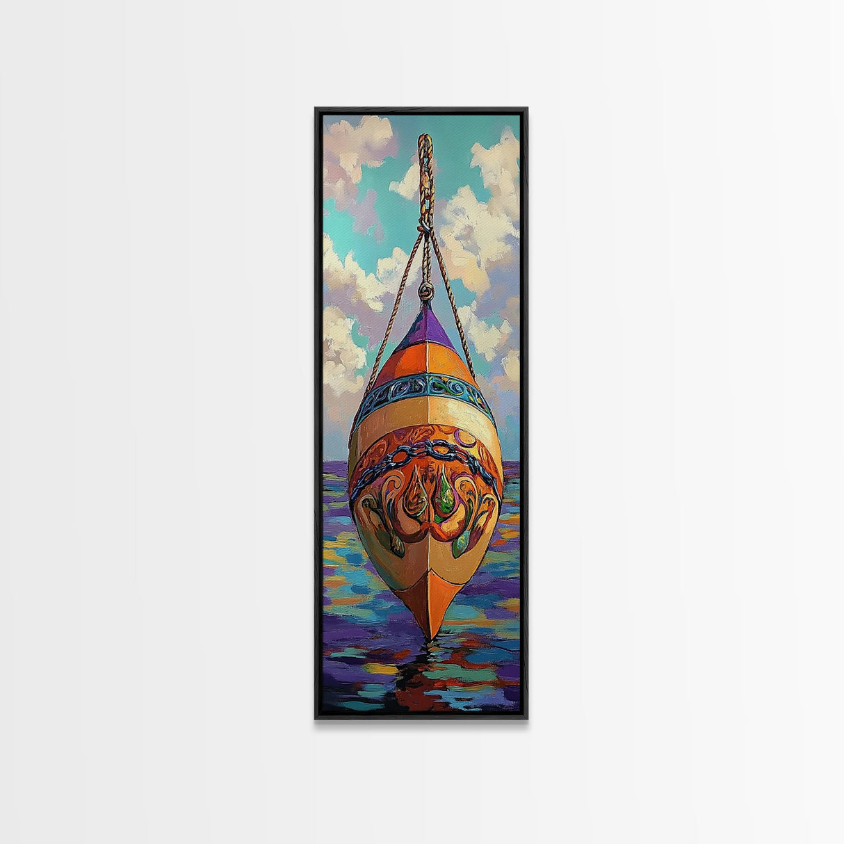 Buoy, Ocean, Nautical, Decorative, Framed Canvas Print whimsical nautical buoy painting coastal boho wall art beach house bathroom decor