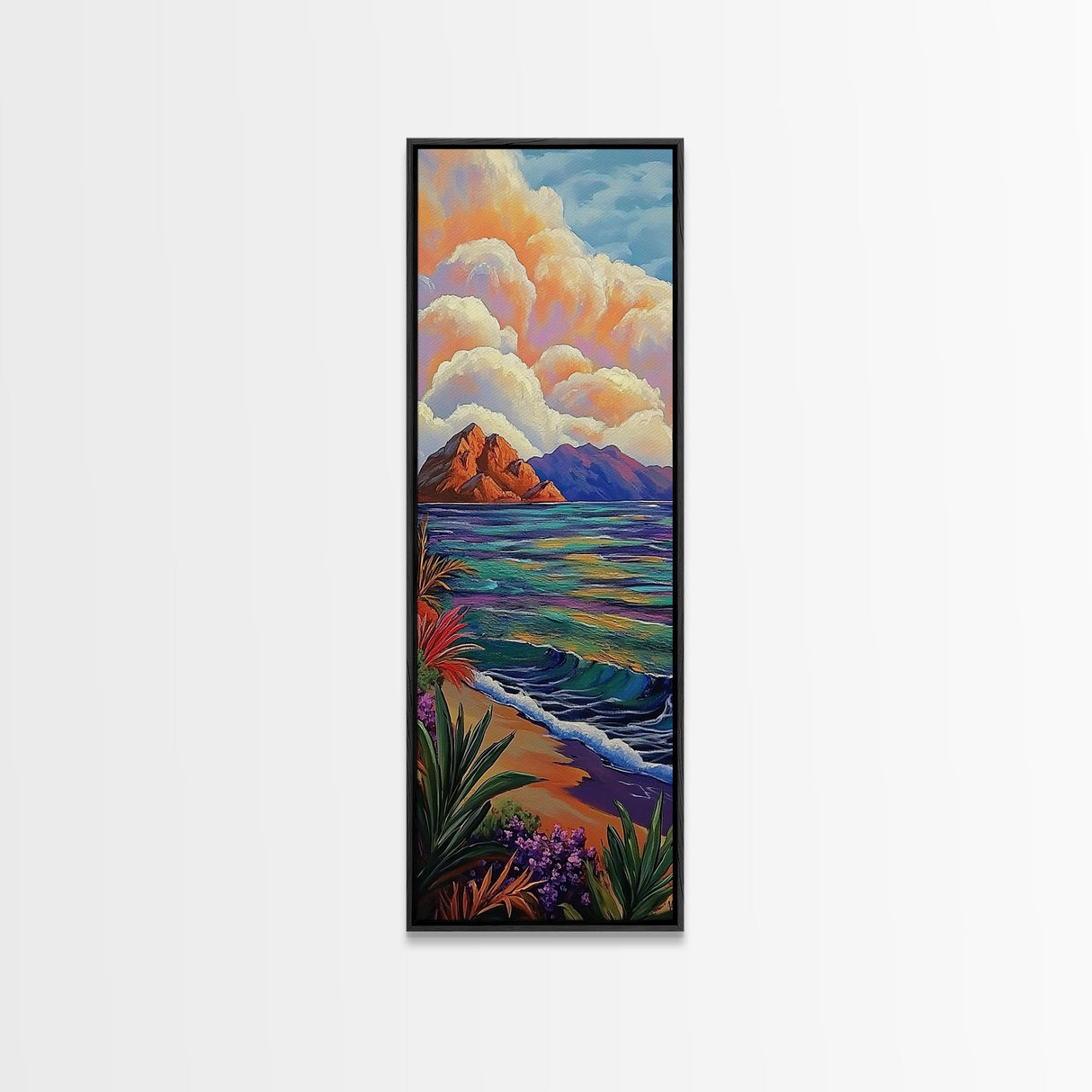 Tropical Coastal, Ocean, Horizon - Framed Canvas Print, tropical beach wall art, boho island painting, living room or vacation rental décor