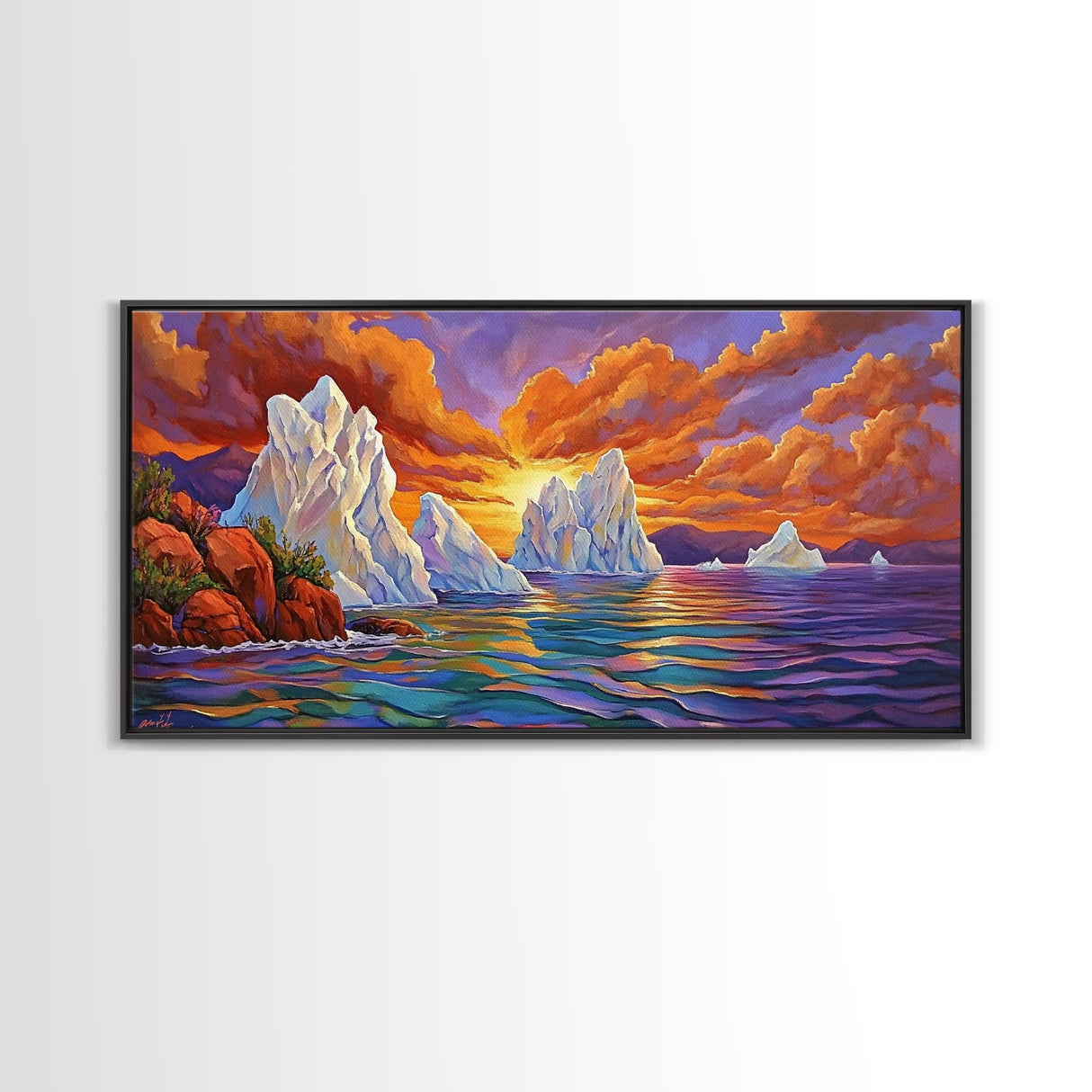 Iceberg Ocean, Sunset, Arctic, Canvas Print, Nature Wall Art, Vibrant Seascape Painting, Winter Decor Accent, Living Room Display