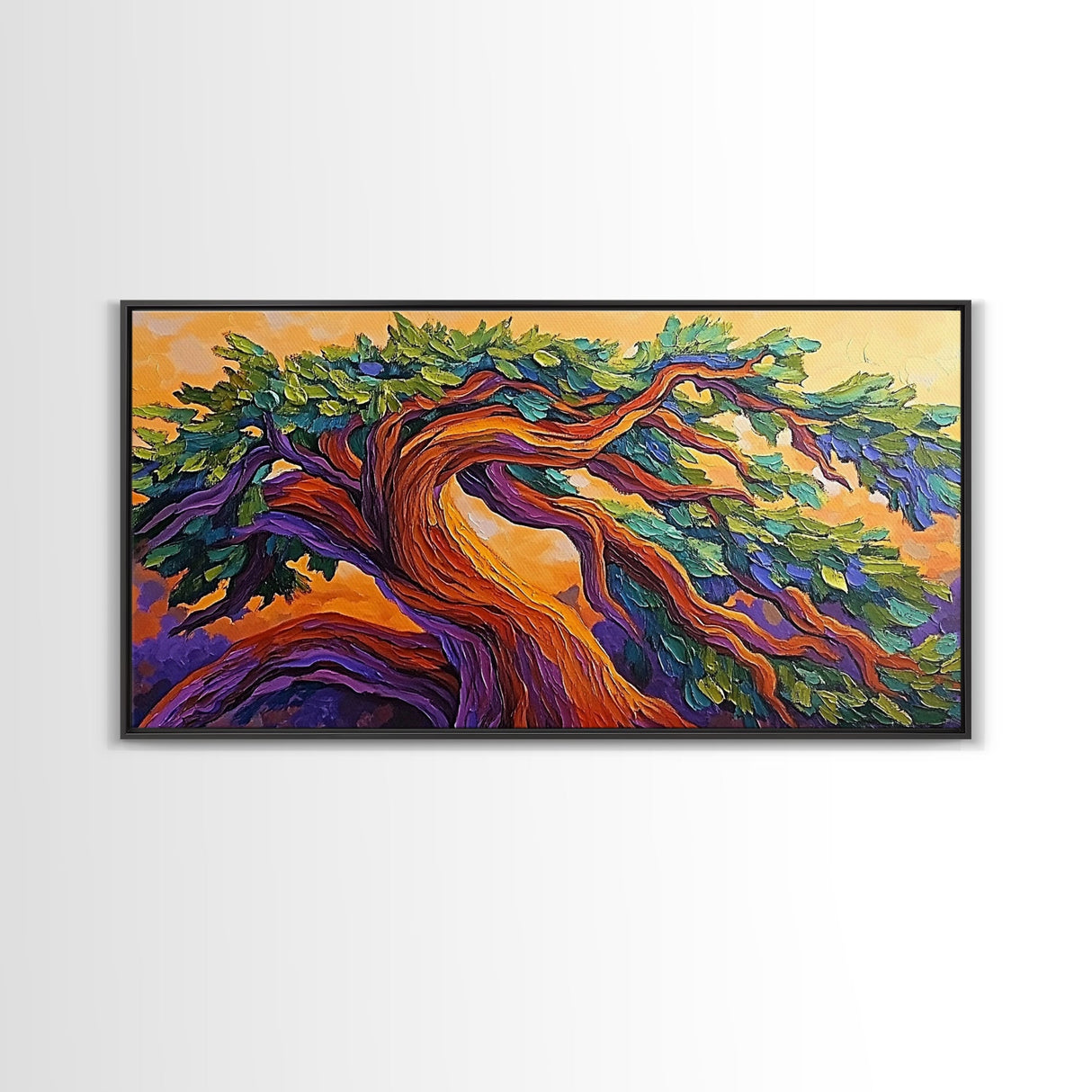 Whimsical Tree, Autumn Sky, Nature, Canvas Print, Bright textured tree painting perfect Fall Bedroom Wall Art or Boho Living Room Art
