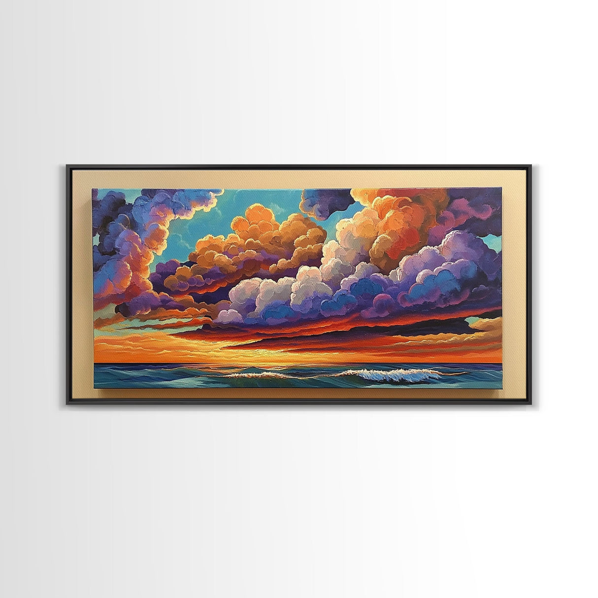 Sunset Sky, Ocean, Dreamscape, Canvas Print, colorful wall art, dreamy cloudscape, living room decor, vibrant fantasy atmosphere