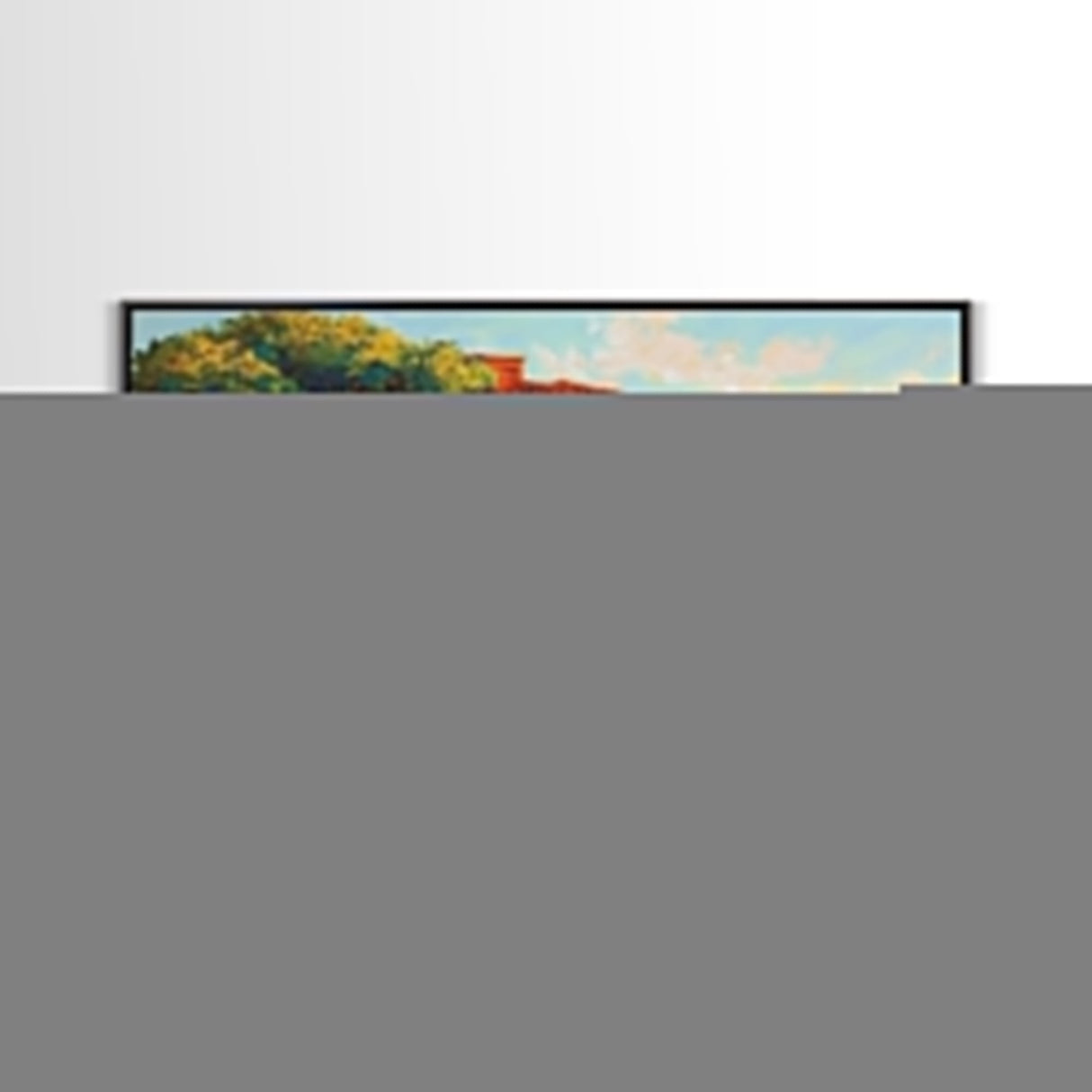 Villa Hillside, Coastal, Colorful, Framed Canvas Print Mediterranean house art, vibrant landscape painting, kitchen boho decor print