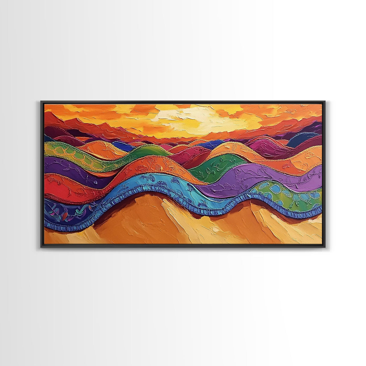 Desert Hills, Color Layers, Sunset Sky, Canvas Print, Boho Abstract Wall Art, Eclectic Bedroom Print, Vibrant Hallway Decor