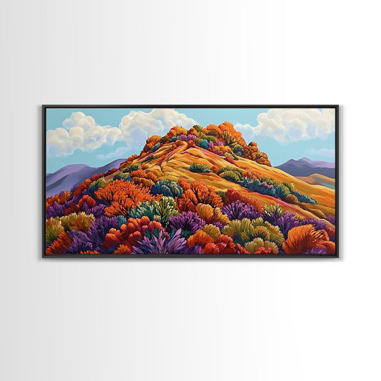 Autumn Hill, Landscape, Framed Canvas Print, Colorful Fall Mountain Scene, Cozy Autumn Wall Decor, Rustic Living Room Art