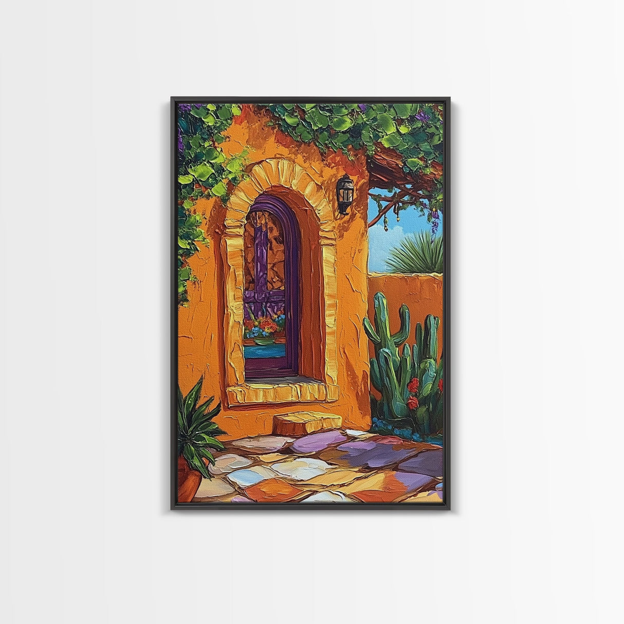 Spanish Doorway Scene, Rustic Home Art, Desert Vibes, Warm Entryway Decor, Framed Canvas Print, Southwestern Kitchen Wall Art