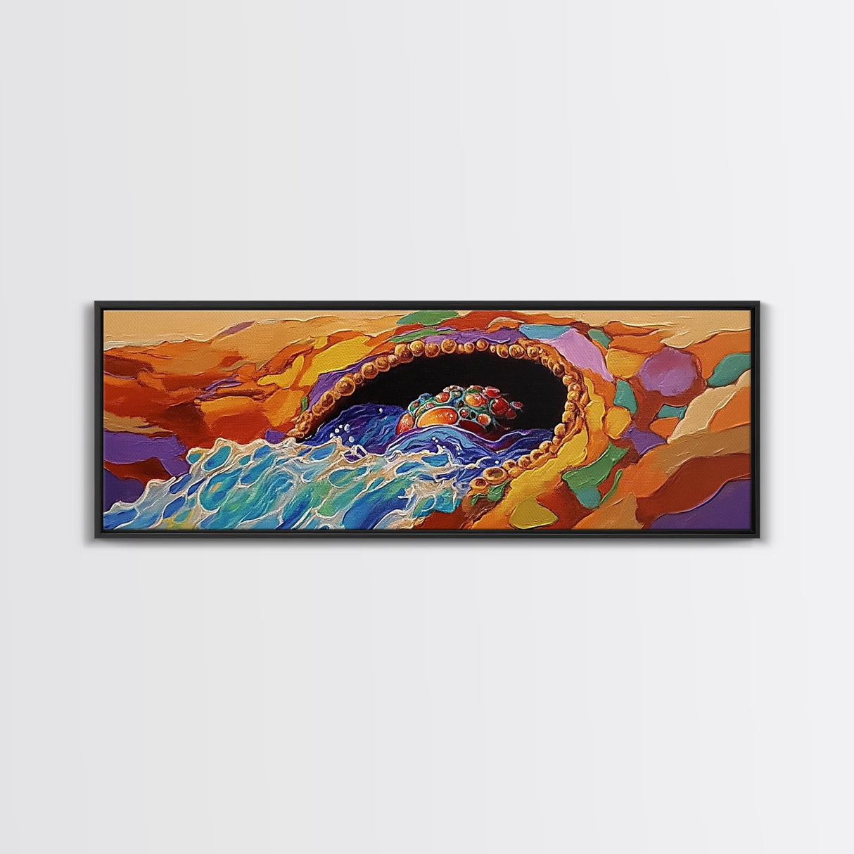 Hidden Treasure Cave, Ocean Fantasy Art, Canvas Print, Bold Coastal Decor, Colorful Kids Room Wall Art, Surreal Beach Style