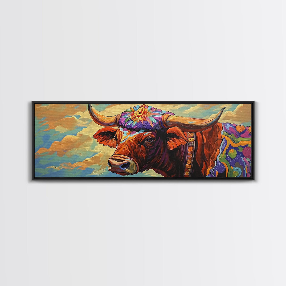 Floral Highland Cow, Western Wall Art, Rustic Charm, Canvas Print, Farmhouse Decor, Living Room Wall Art, Country Animal Art