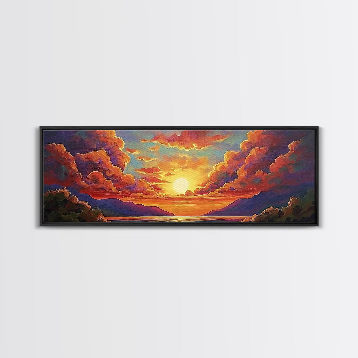 Sunset Serenity Sky, Mountain Glow Art, Dreamy Landscape Painting, Canvas Print, Peaceful Wall Decor, Living Room or Meditation Space