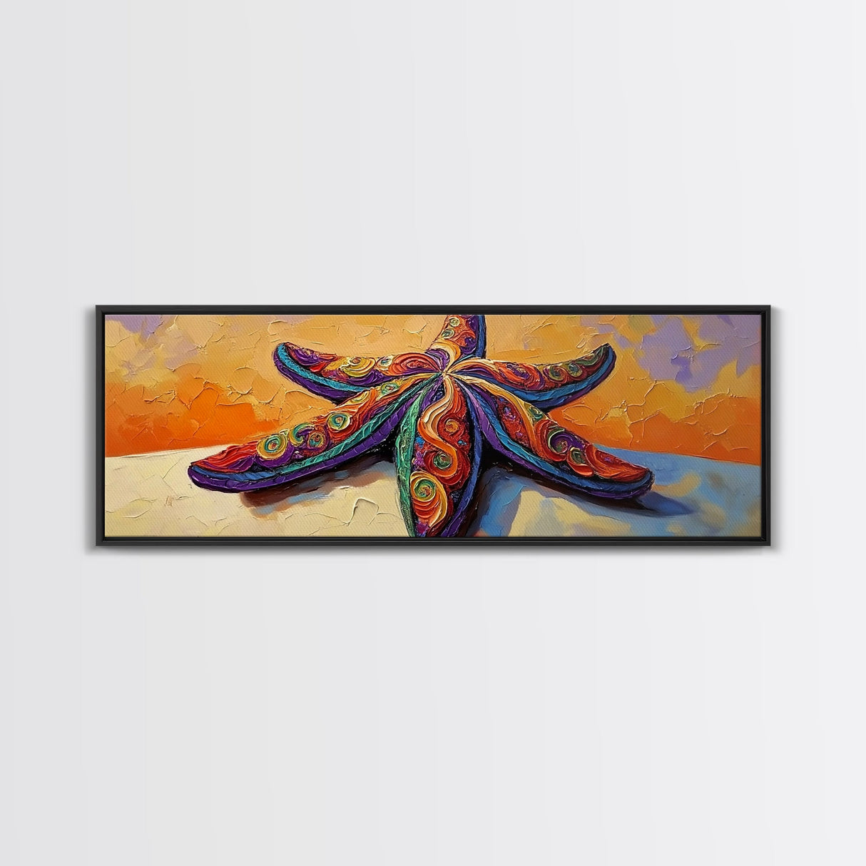 Starfish Art, Coastal Decor, Ocean Sunset, Framed Canvas Print, Vibrant Sea Life, Beach House Wall Art, Tropical Boho Style
