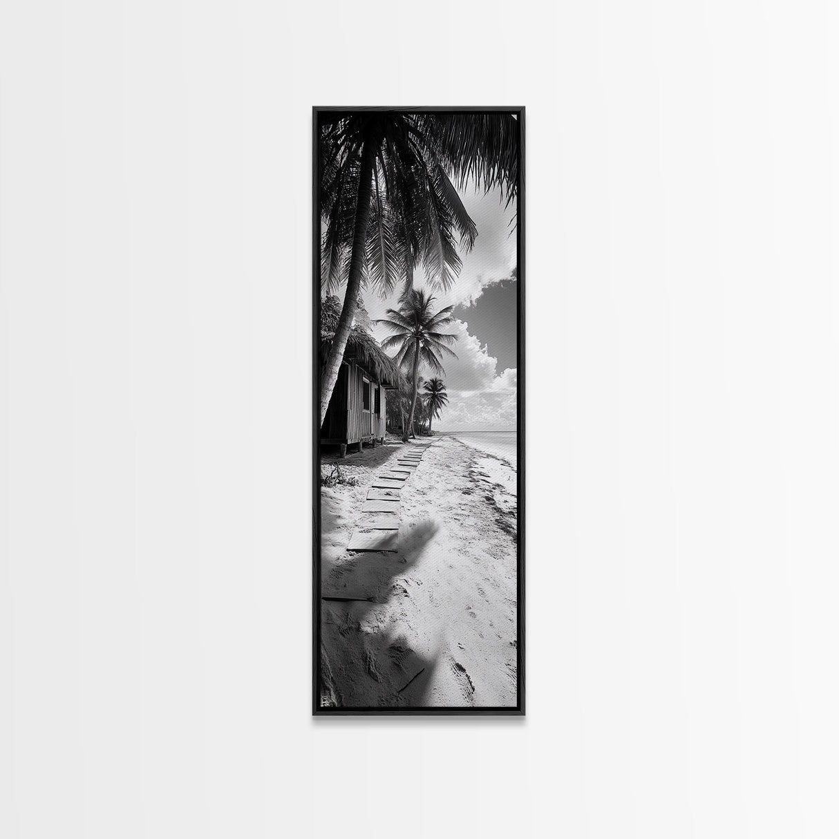 Tropical Beach Path, Palm Trees, Coastal Escape, Island Cabin, Relaxing Vibes, Framed Canvas Print, Living Room Wall Art, Boho Coastal Decor
