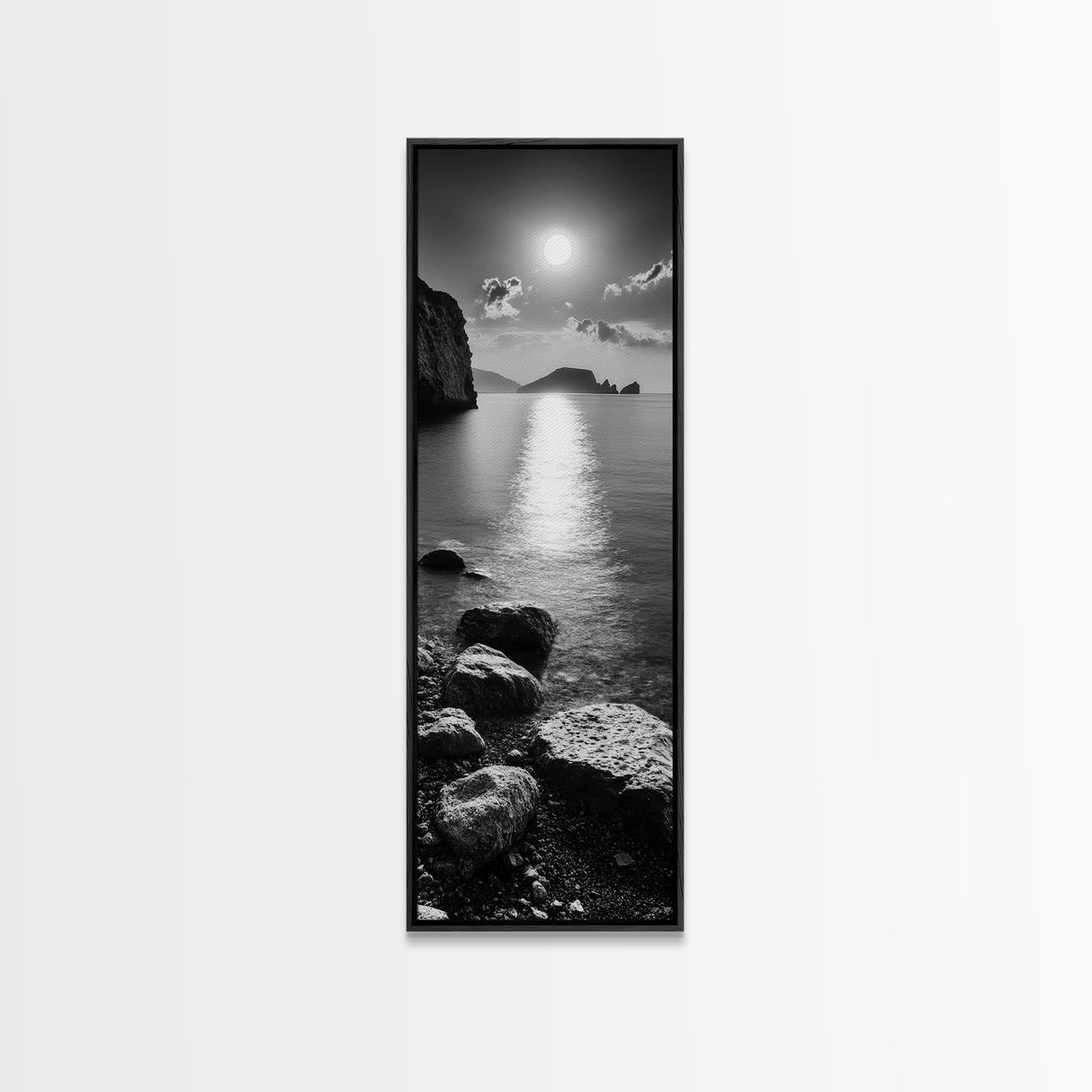 Moonlight Ocean View, Coastal Photography Art, Seascape Print, Framed Canvas Print, Bathroom Wall Art, Neutral Beach Decor