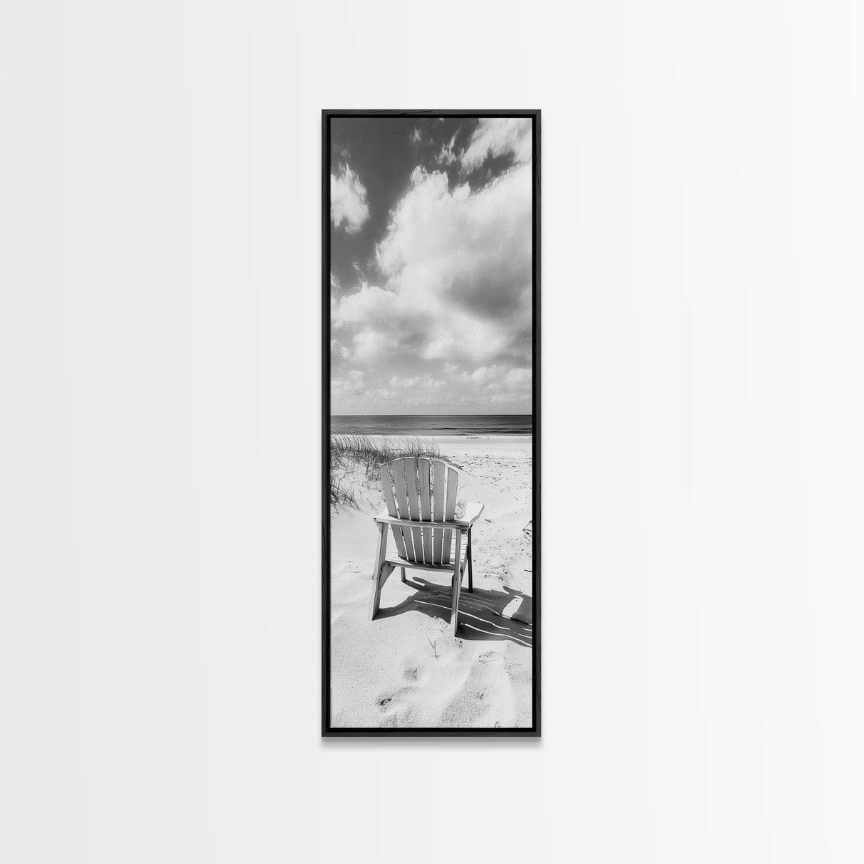 Ocean View Chair, Sandy Dunes, Seaside Retreat, Minimalist Beach, Calm Vibes, Framed Canvas Print, Bedroom Wall Art, Coastal Cottage Style