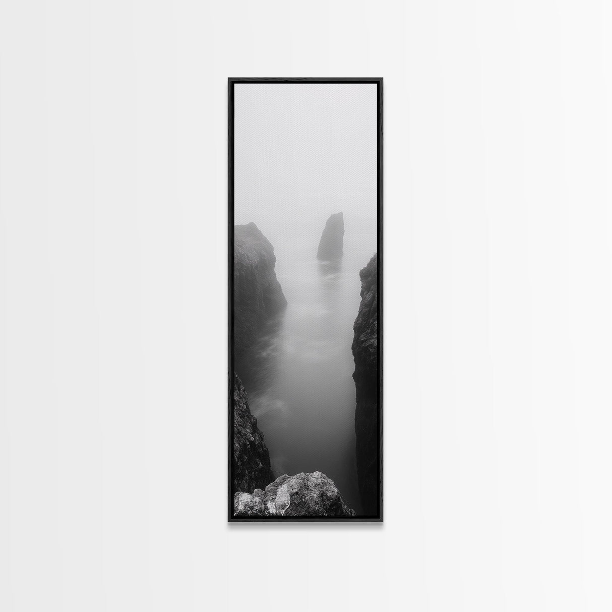 Foggy Cliffs, Coastal Serenity, Ocean Landscape, Nature Photography, Framed Canvas Print, Minimalist Wall Art, Bedroom Wall Decor