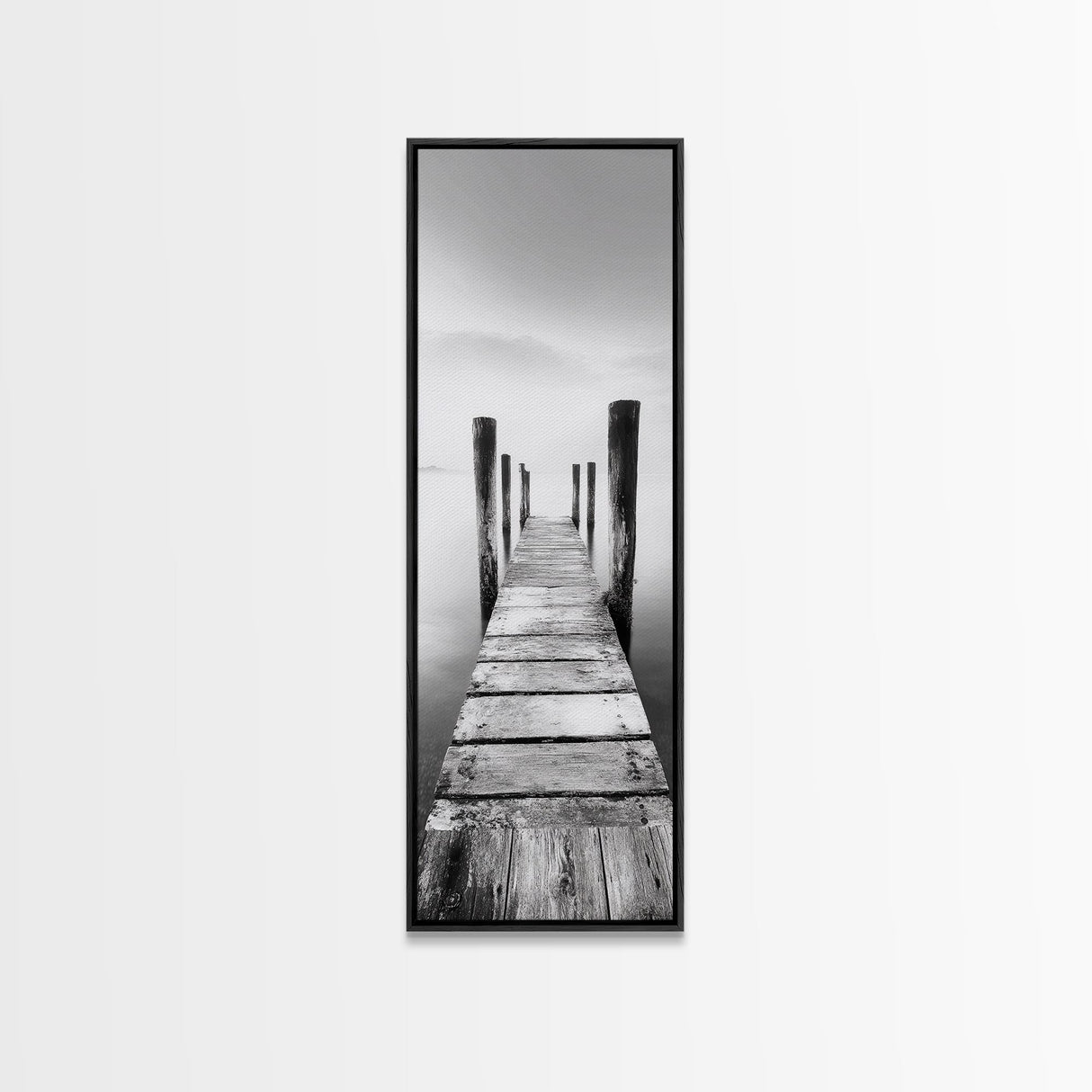 Rustic Dock, Peaceful Lake, Minimal Landscape, Black and White Art, Canvas Print, Tranquil Nature Scene, Entryway Art, Bedroom Wall Art