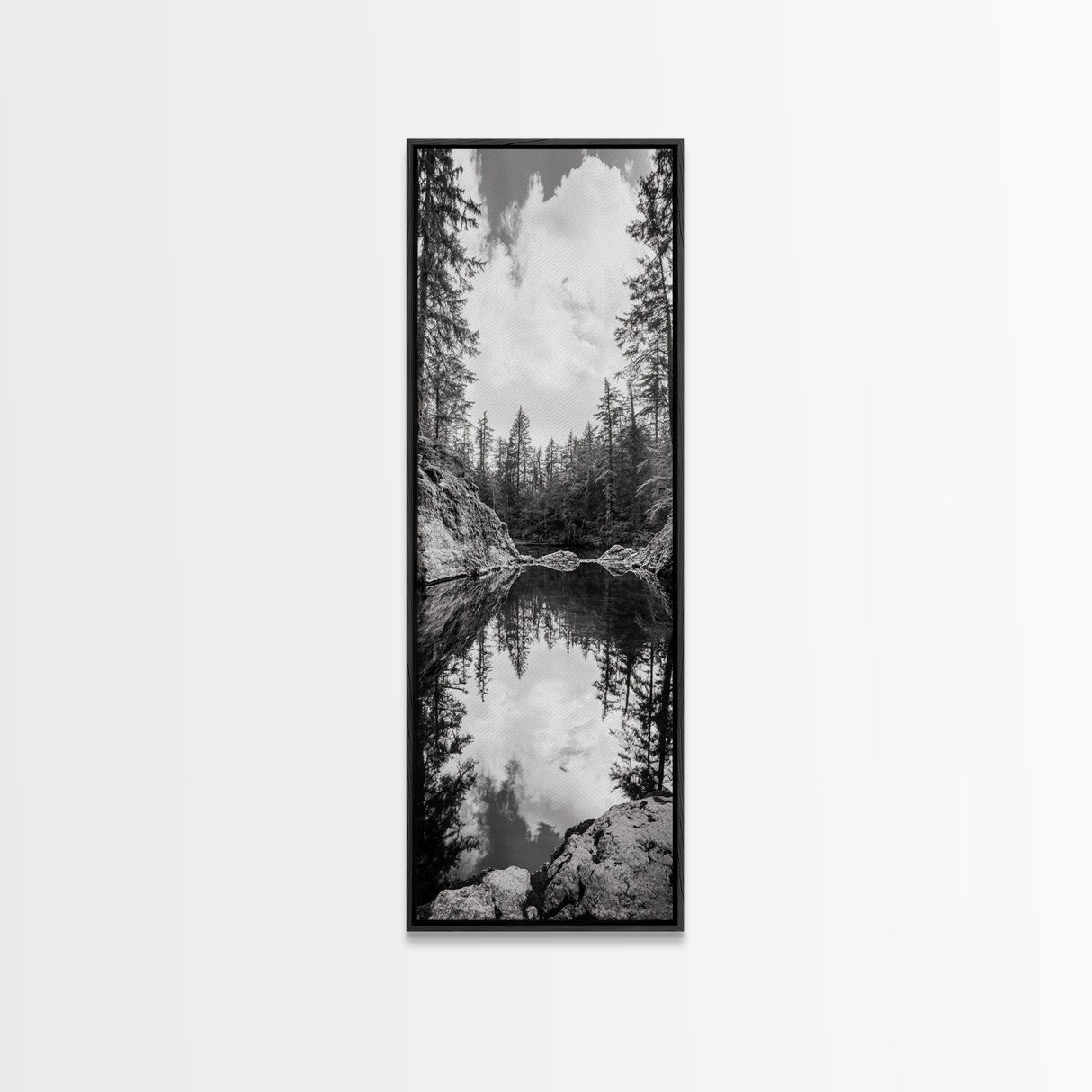 Forest Reflection, Tranquil Lake, Evergreen Woods, Wilderness Scene, Canvas Print, Rustic Cabin Wall Decor, Nature Photography Art