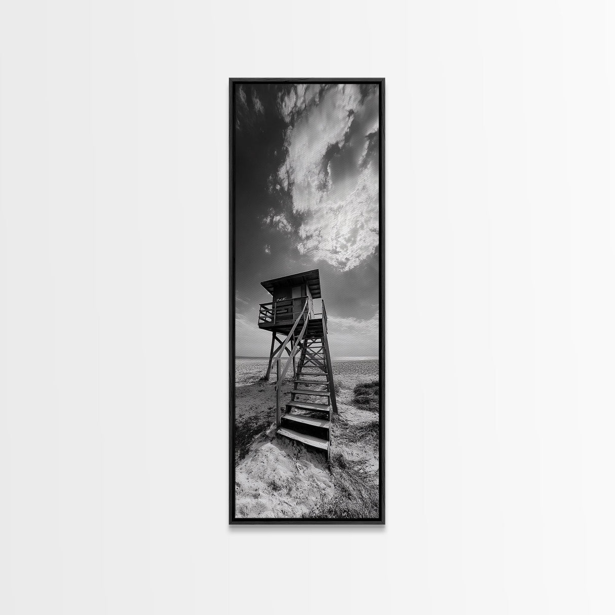 Lifeguard Tower, Beach Vibes, Ocean Escape, Dramatic Sky, Framed Canvas Print, Surf Shack Decor, Coastal Bedroom Wall Art, Minimal Beach Art