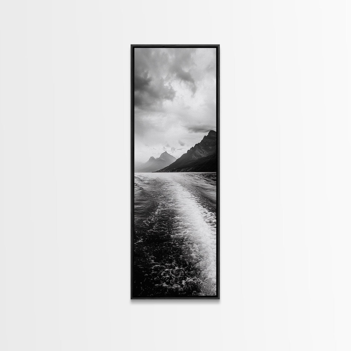 Boat Wake Lines, Alpine Coast, Moody Waters, Canvas Print, Minimalist Lake Art, Office Wall Decor, Modern Nautical Landscape Style