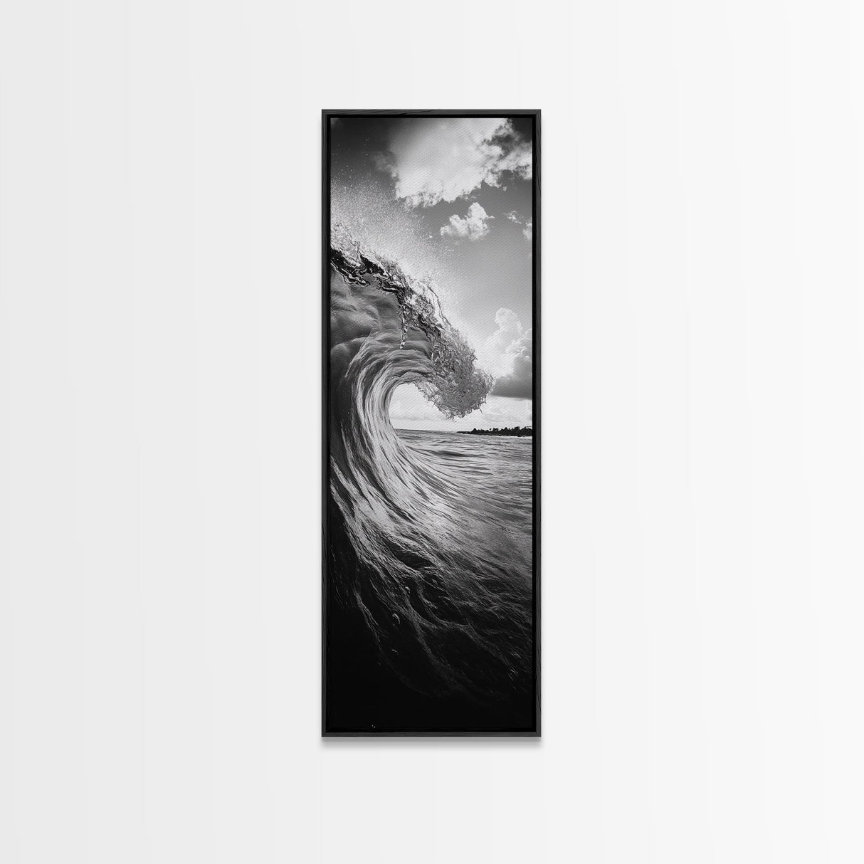 Ocean Wave Curl, Black White Surf, Modern Coastal Art, Bathroom Beach Decor, Framed Canvas Print, Minimalist Wall Style, Living Room Art
