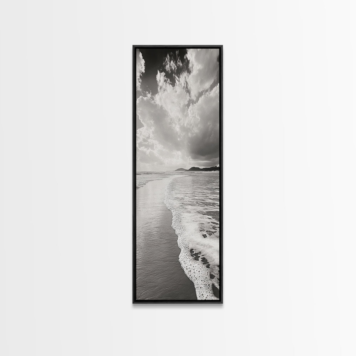 Beach Horizon, Ocean Calm, Foamy Shore, Black White Coastal Art, Canvas Print, Bathroom Decor, Peaceful Coastal Minimalist Style