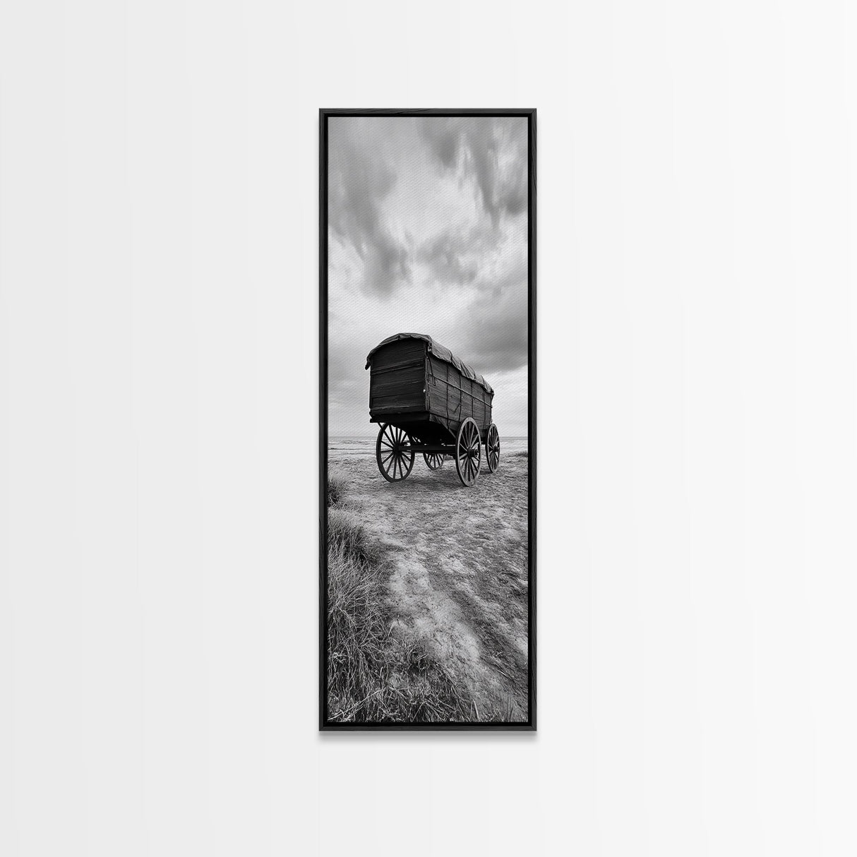 Covered Wagon Trail, Old West Scene, Vintage Rustic Art, Homestead Vibe, Framed Canvas Print, Farmhouse or Office Wall Art, Boho Bedroom