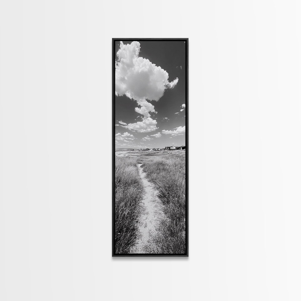 Countryside Trail View, Open Prairie Path, Farmhouse Nature, Framed Canvas Print, Entryway or Rustic Living Room Art, Beach House Decor