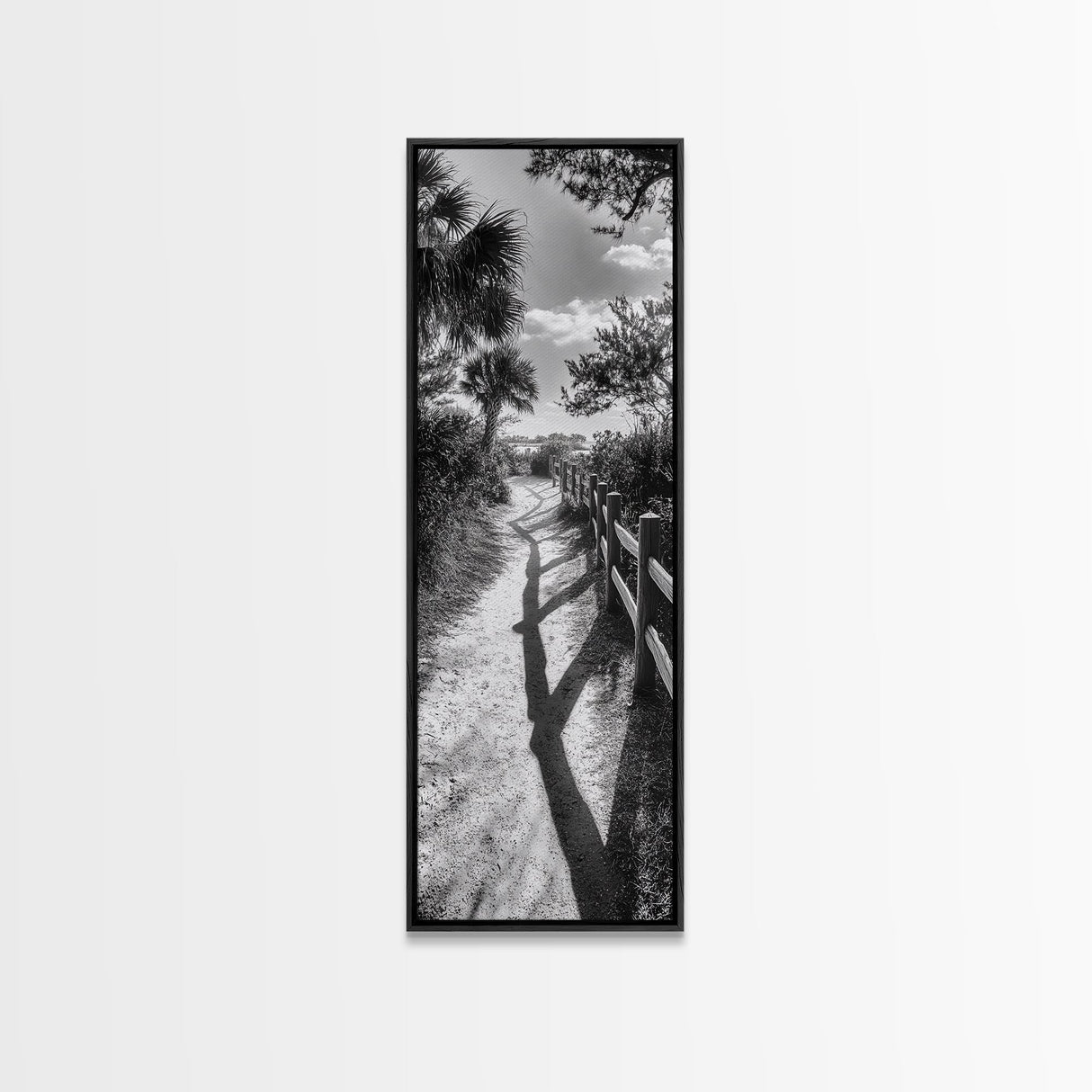 Beach Path, Palm Shadows, Coastal Walkway, Tropical Foliage, Canvas Print, Bathroom or Hallway Wall Art, Coastal Minimalist, Cozy Lodge Decor