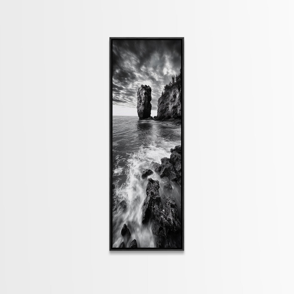 Seaside Cliff, Wild Waters, Rock Formation, Canvas Print, Coastal Landscape Art, Living Room or Office Decor, Moody Ocean Aesthetic