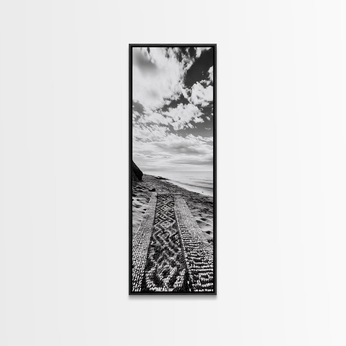 Beach Tapestry, Peaceful Shoreline, Boho Coastal, Framed Canvas Print, Yoga Room Wall Art, Neutral Beach Decor, Relaxing Home Vibe