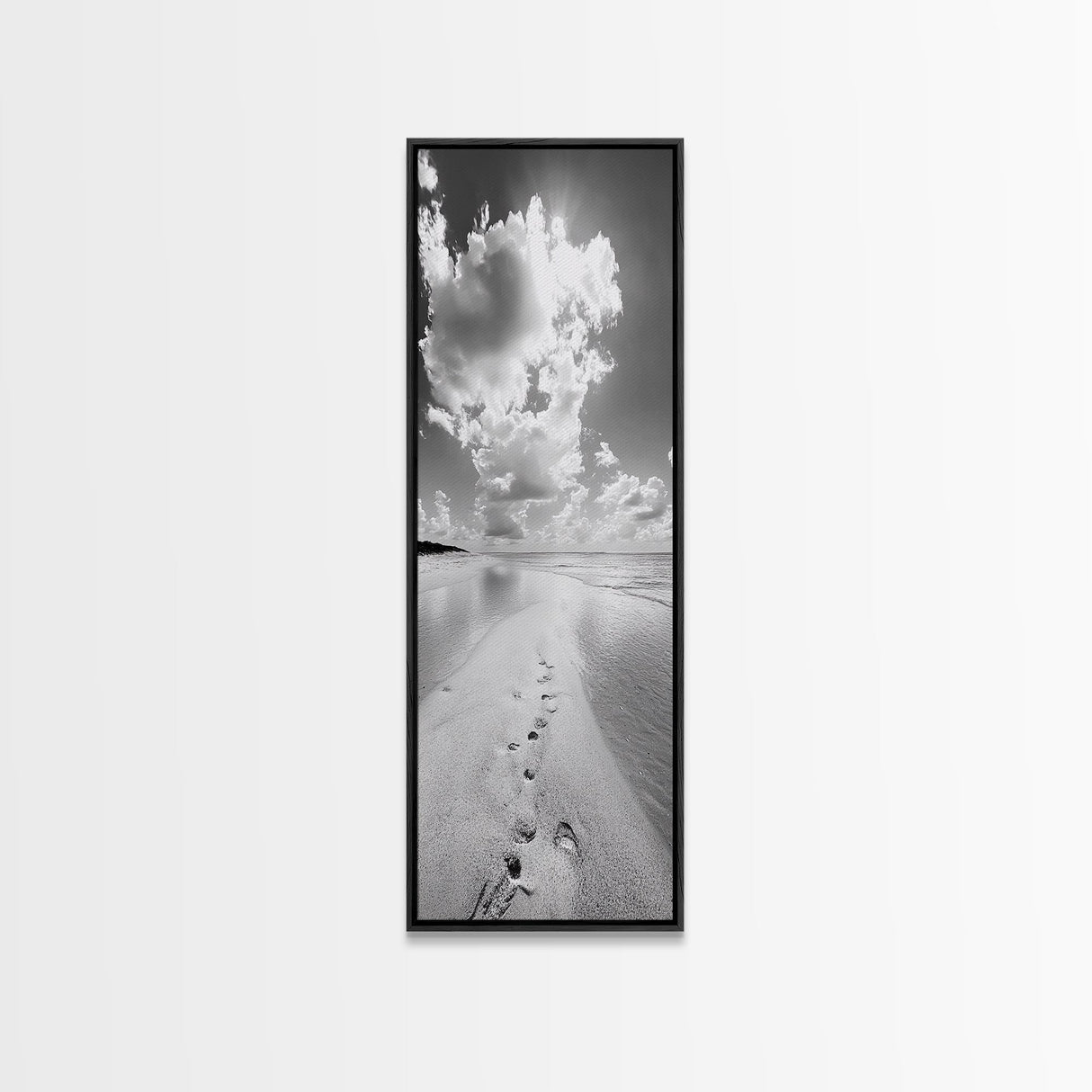 Footprints Beach Path, Ocean Shore Wall Art, Minimalist Seascape Style, Relaxing Bathroom Decor, Framed Canvas Print, Coastal Vibes