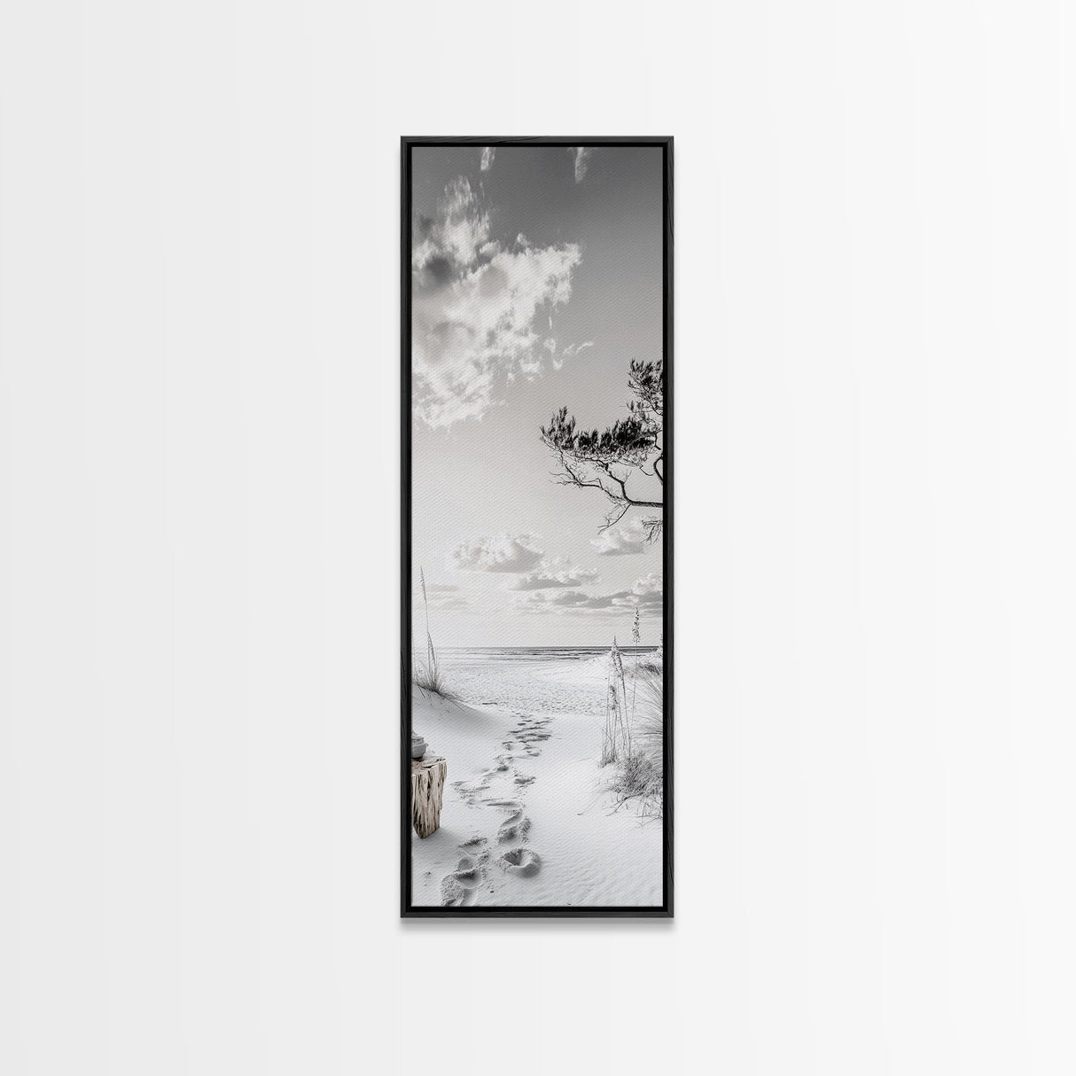 Tranquil Beach Walk, Coastal Pathway Print, Ocean Escape Wall Art, Entryway or Hall Decor, Framed Canvas Print, Serene Natural Style