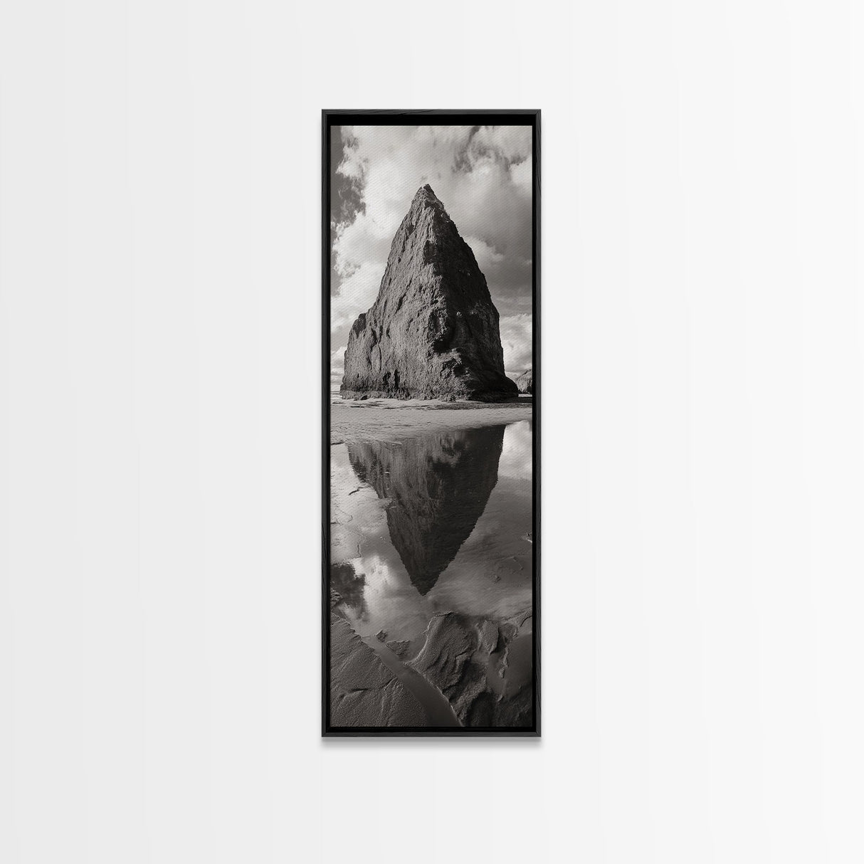 Monolith Reflection, Coastal Rock, Dramatic Seascape, Tidal Pool, Nature Inspired Framed Canvas Print, Modern Hallway Wall Art